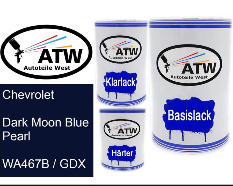 Chevrolet, Dark Moon Blue Pearl, WA467B / GDX: 500ml Lackdose + 500ml Klarlack + 250ml Härter - Set, von ATW Autoteile West.